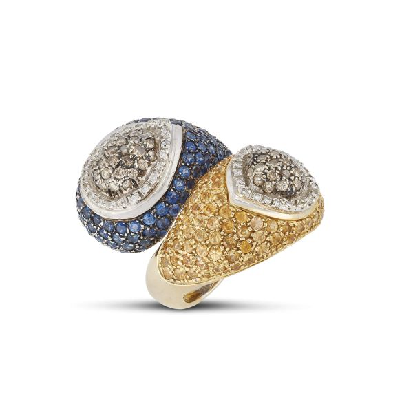 BIG CONTRARIE MULTI GEM RING IN 18KT TWO TONE GOLD
