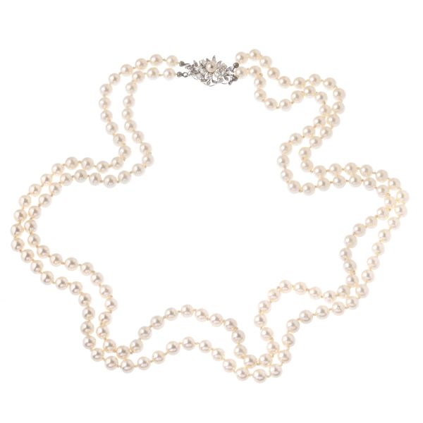 LUNGA COLLANA CON IMITAZIONE DI PERLE E ANELLO