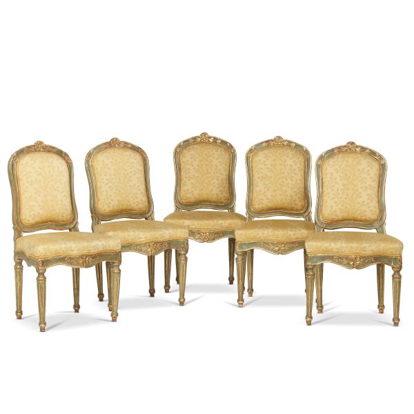 FIVE NORTHERN ITALY CHAIRS, 18TH CENTURY