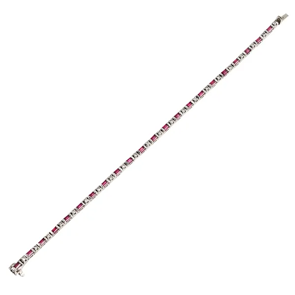 DIAMOND AND RED STONE TENNIS BRACELET IN 18KT WHITE GOLD