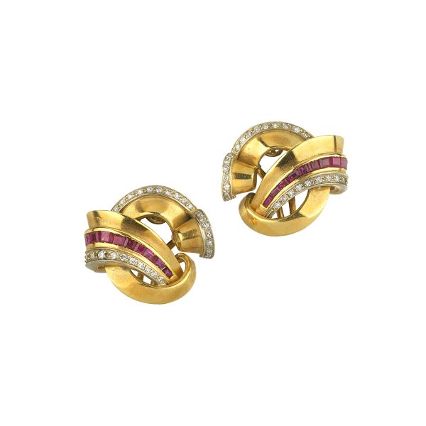 



RUBY AND DIAMOND CLIP EARRINGS IN 18KT TWO TONE GOLD