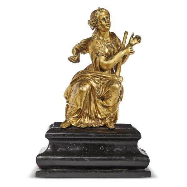 Roman, 18th century, Allegory of Music,     gilt bronze  ,   27x15x14 cm, on ebonized wood base 11,5x25x12,5 cm