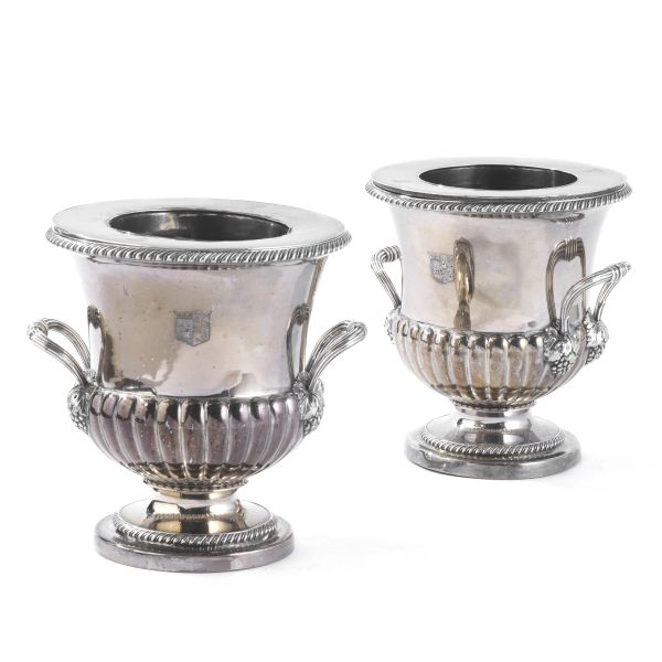 TWO SILVER PLATED METAL SILVER BOTTLE BUCKET, 20TH CENTURY