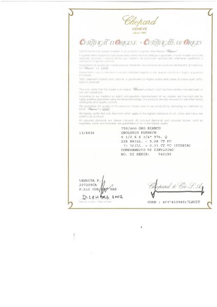 CHOPARD OROLOGIO PUSHKIN CON DIAMANTI