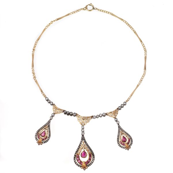 RUBY AND DIAMOND NECKLACE IN SILVER AND GOLD