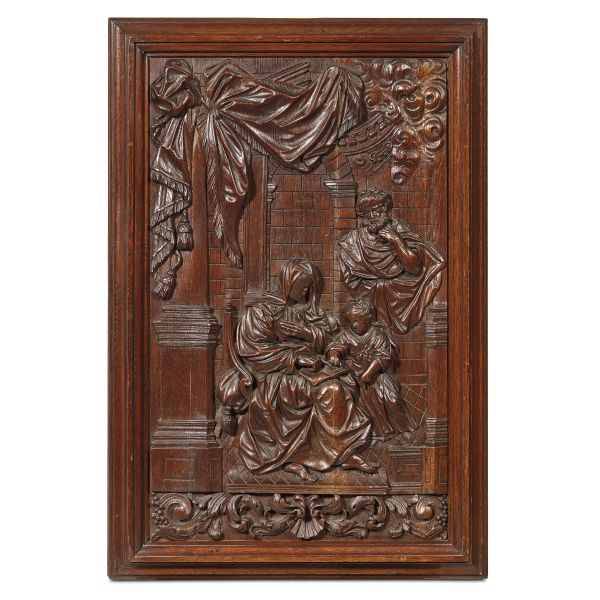 Tuscan, 18th century, A panel with the education of Mary, carved walnut, 91x61,5x6 cm