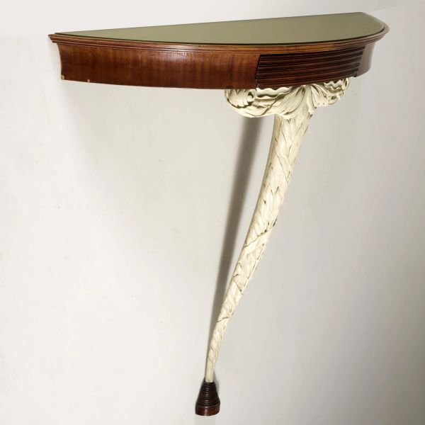 



WOODEN CONSOLLE, GREEN GLASS TOP