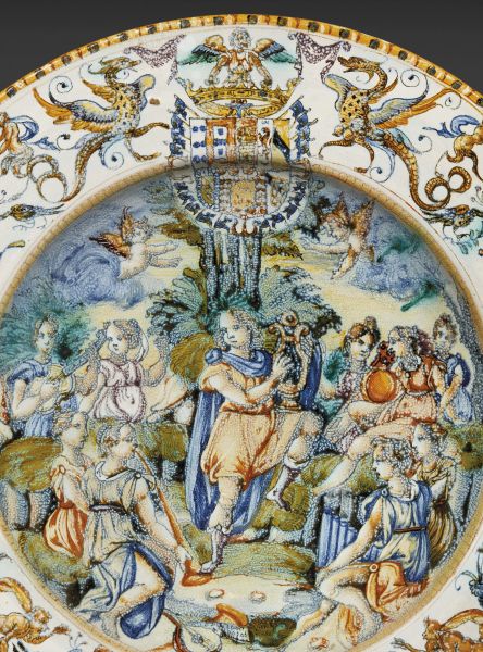 GRANDE PIATTO STEMMATO, URBINO, BOTTEGA PATANAZZI, FINE SECOLO XVI