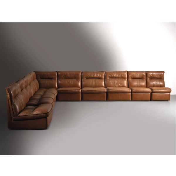 



MODULAR SOFA, BROWN LEATHER UPHOLSTERED 