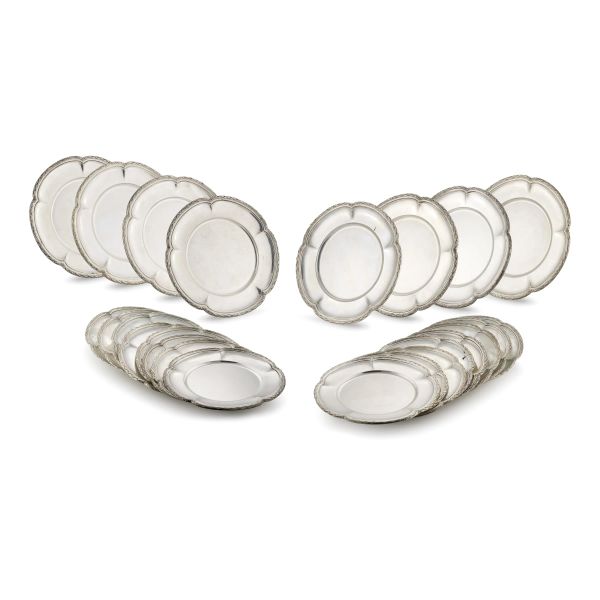 TWENTY-FOUR SILVER PLACEMATS, MILAN, 20TH CENTURY, MARKS OF MIRACOLI