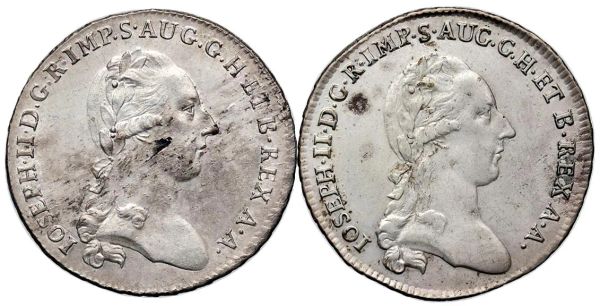 DUE MONETE DA MEZZA LIRA DI GIUSEPPE II D&rsquo;ASBURGO-LORENA (1780-1790)