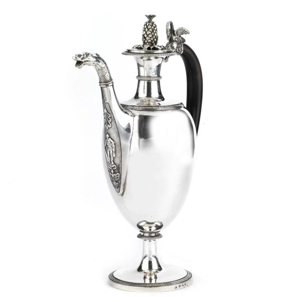 A LARGE SILVER COFFEE POT, MILAN; 1830 CIRCA, MARK OF EMANUELE CABER AND MARK OF FLORENCE OF 19TH CENTURY