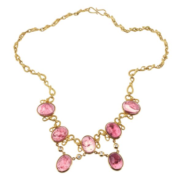 SEMIPRECIOUS STONE SNAKE-SHAPED NECKLACE IN 18KT YELLOW GOLD