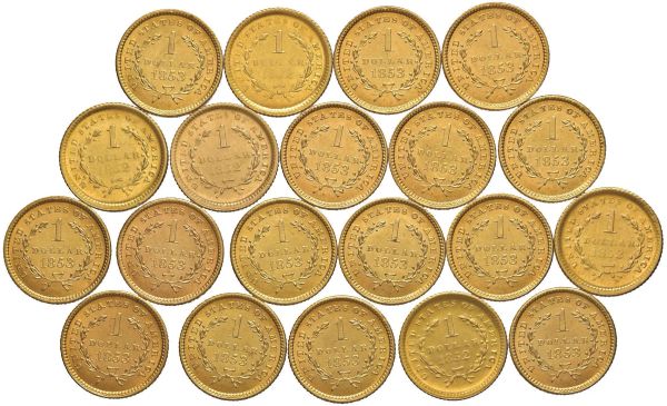 STATI UNITI. VENTI RIPRODUZIONI D&rsquo;ORO DA 1 DOLLARO