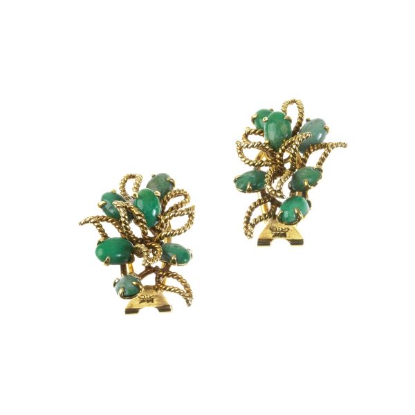 TURQUOISE BRANCH-SHAPED CLIP ON EARRINGS IN 14KT GOLD