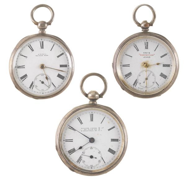 TRE OROLOGI DA TASCA IN ARGENTO