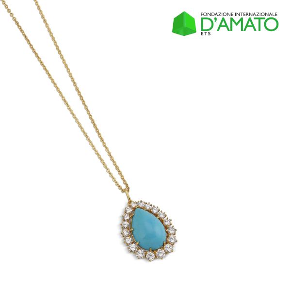 TURQUOISE AND DIAMOND NECKLACE IN 18KT YELLOW GOLD