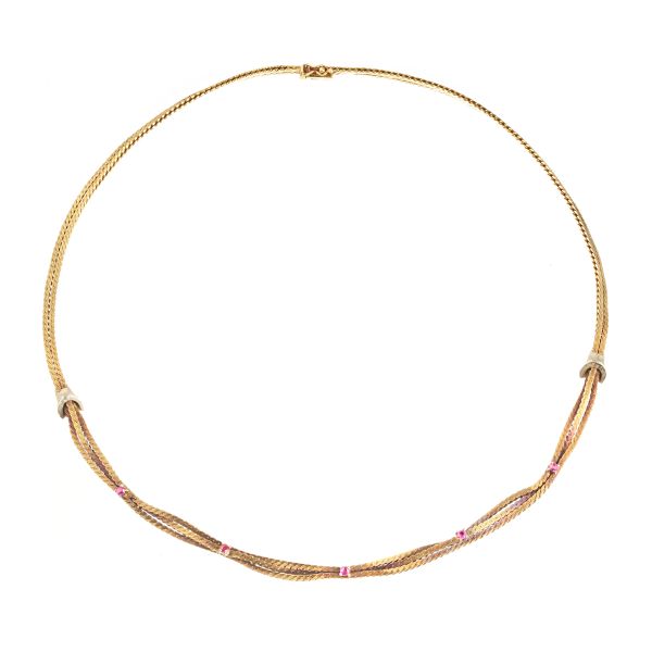 RUBY BRAIDED NECKLACE IN 18KT TWO TONE GOLD