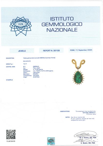 PENDENTE CON SMERALDO COLOMBIANO E DIAMANTI