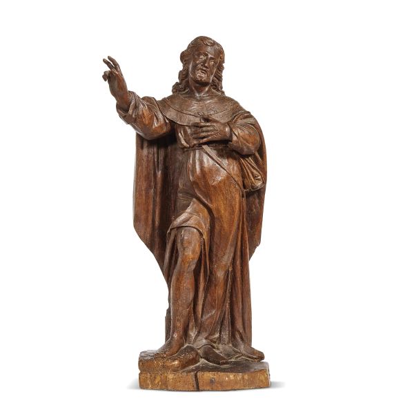 Tuscany, early 17th century, Blessing Christ, walnut, 80x36x20 cm