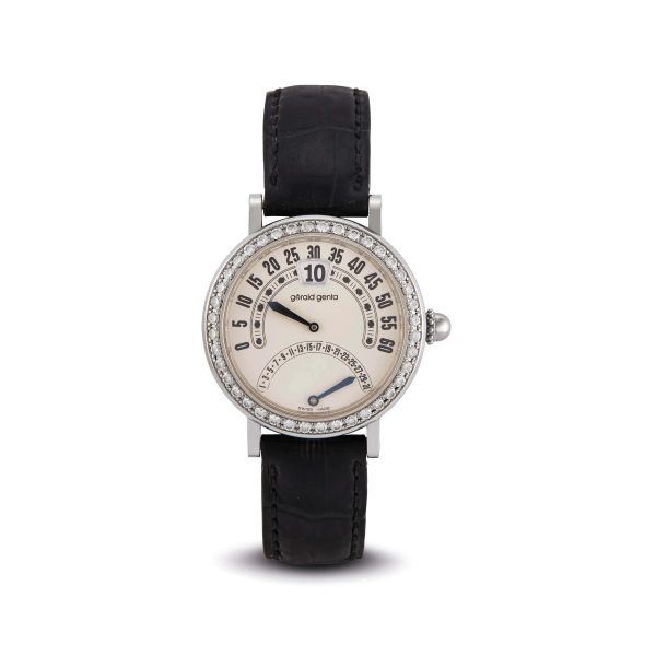 GERALD GENTA RETRO HEURE SAUTANTE STAINLESS STEEL AND DIAMOND WRISTWATCH REF. G.3714