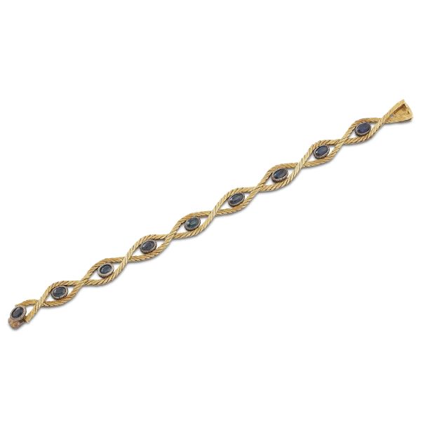 ROPE-SHAPED SAPPHIRE BRACELET IN 18KT YELLOW GOLD AND SILVER