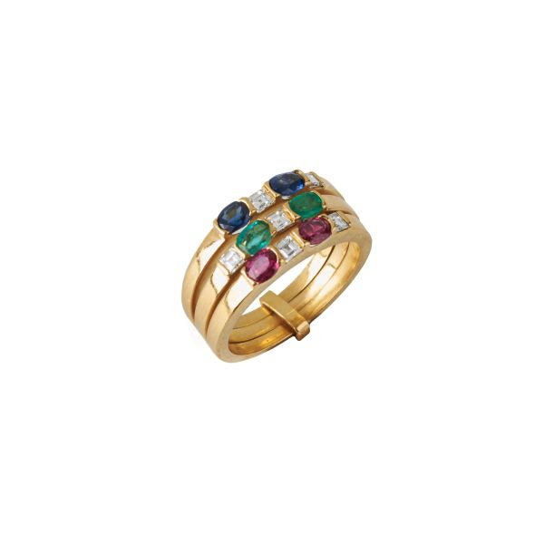 MULTI-GEM BAND RING IN 18KT YELLOW GOLD