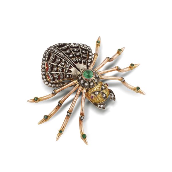 SPIDER-SHAPED BROOCH IN GOLD AND SILVER