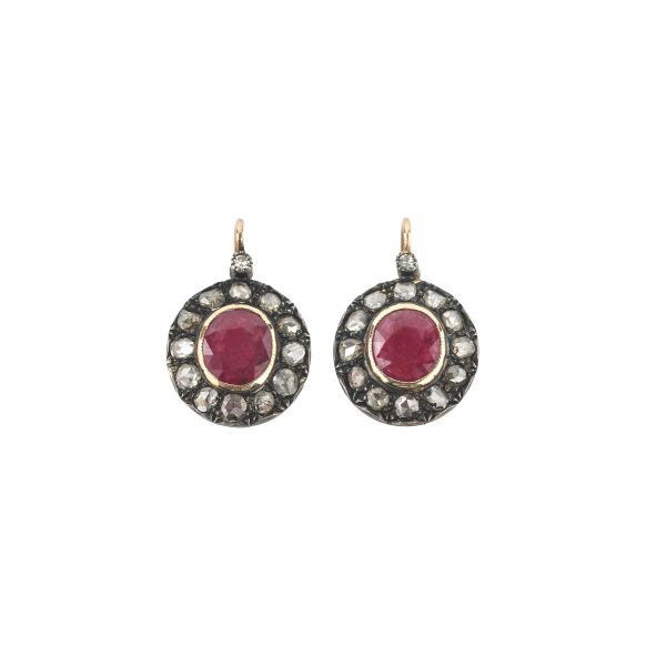 RUBY AND ROSE CUT DIAMOND RING IN SILVER AND LOW TITLE TWO TONE GOLD