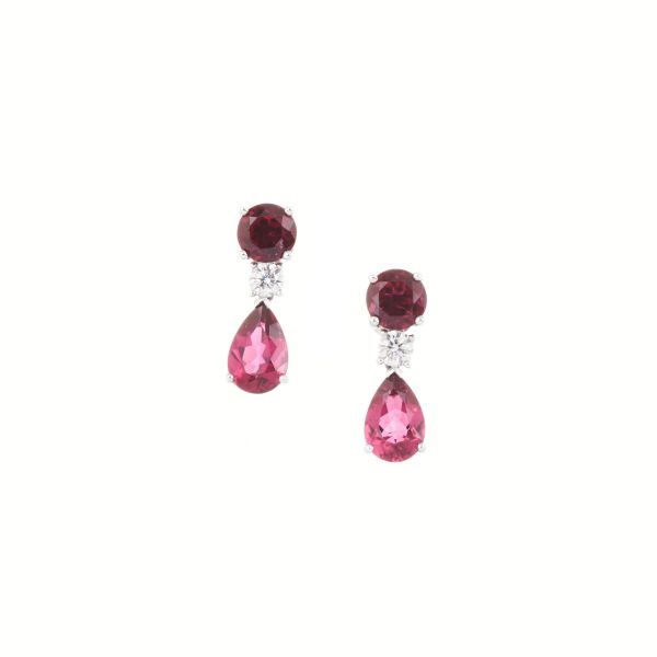 MASSONI RUBELLITE AND DIAMOND DROP EARRINGS IN 18KT WHITE GOLD