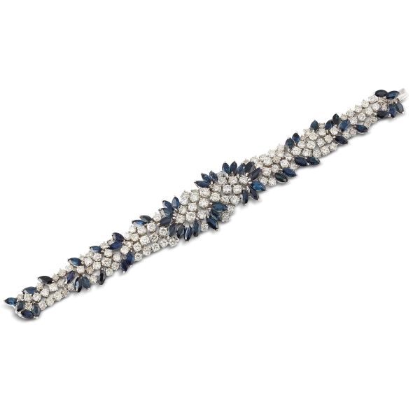 FLORAL SAPPHIRE AND DIAMOND BRACELET IN 18KT WHITE GOLD