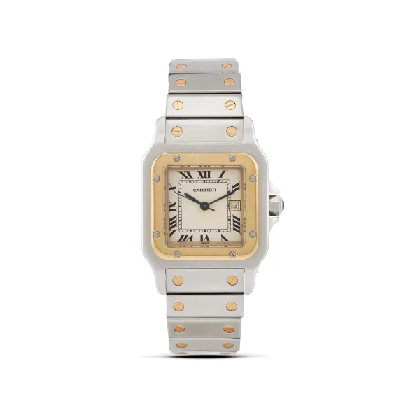 Cartier - 



CARTIER SANTOS CARRE' BIG-SIZE STAINLESS STEEL AND GOLD WRISTWATCH