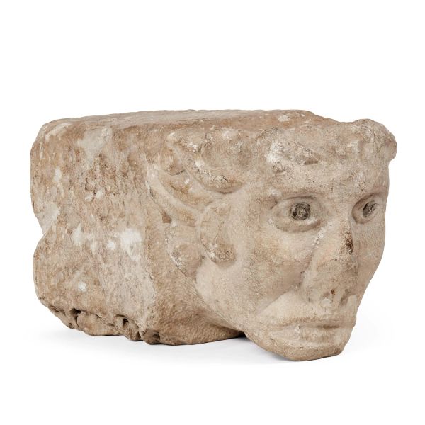 Lapicidal of Central Italy, 14th century, a shelf with human protome, carved stone
