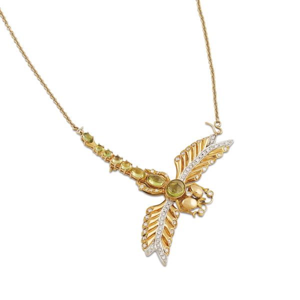 PERCOSSI PAPI NECKLACE WITH A DRAGONFLY-SHAPED PENDANT IN 18KT TWO TONE GOLD