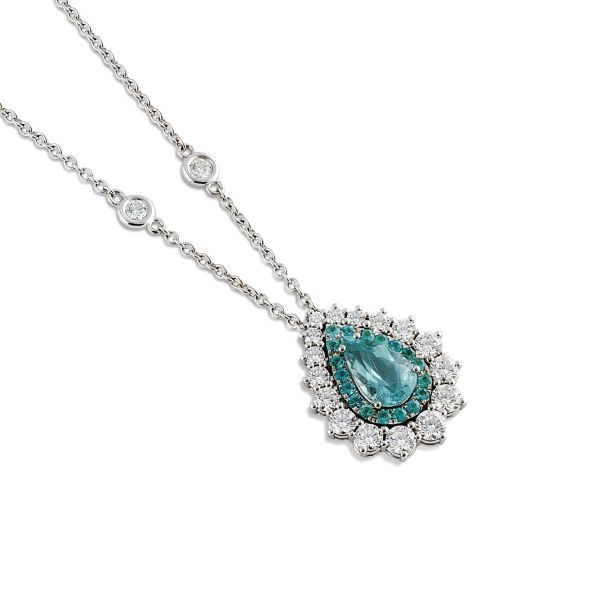 



PARAIBA TOURMALINE AND DIAMOND DROP NECKLACE IN 18KT WHITE GOLD