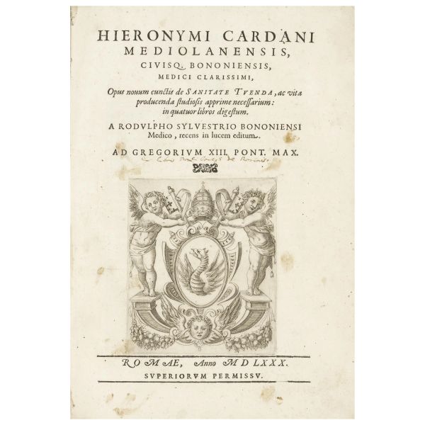 Cardano, Girolamo. Opus novum cunctis de sanitate tuenda, ac vita producenda studiosis apprime necessarium. Roma, Zanetti, 1580.
