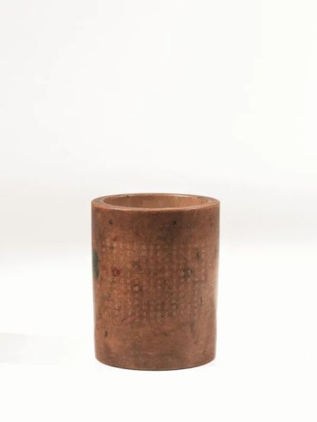 Porta pennelli, Cina sec. XIX-XX, dalla forma cilindrica, in legno con scritta incisa, recante marchio Guanxu, alt. cm 7,5