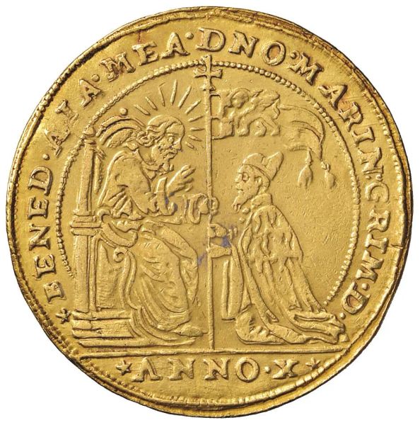      VENEZIA. MARINO GRIMANI (1595-1605) OSELLA D&rsquo;ORO DA 5 ZECCHINI AN. X (1604) 