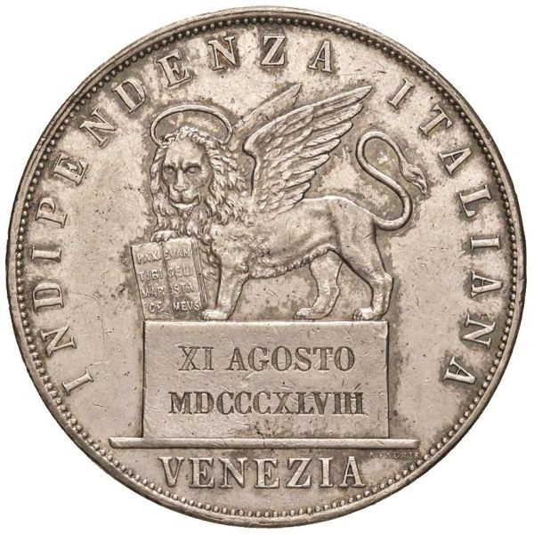      VENEZIA. GOVERNO PROVVISORIO (1848-1849) 5 LIRE 1848 II TIPO 