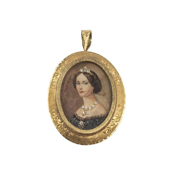 



PENDANT BROOCH WITH MINIATURE IN 18KT YELLOW GOLD