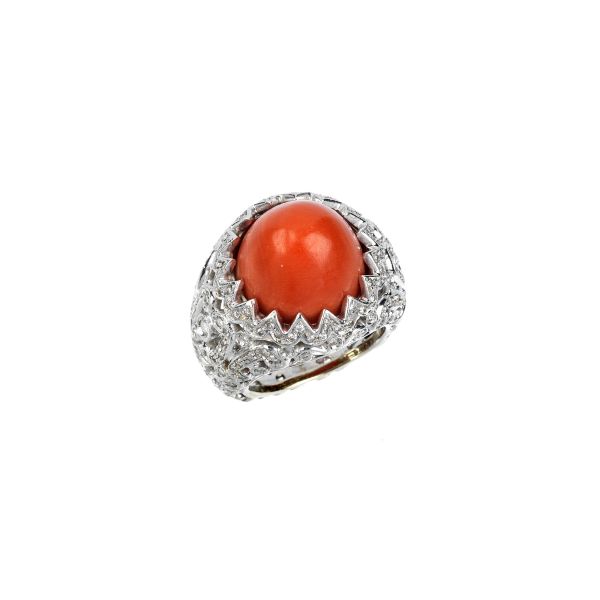 



CORAL AND DIAMOND DOME RING IN 18KT WHITE GOLD