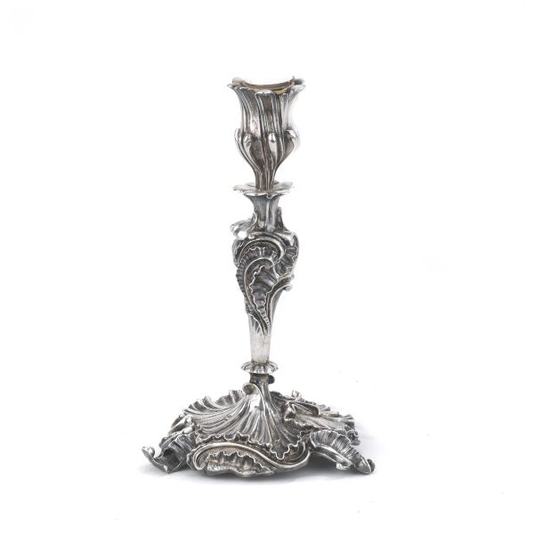 A SILVER CANDLESTICKS AN SALT CELLAR, RUSSIA, END OF 19TH BEGINNING OF 20TH CENTURY, A SILVER CANDLE HOLDERS, END OF 19TH CENTURY