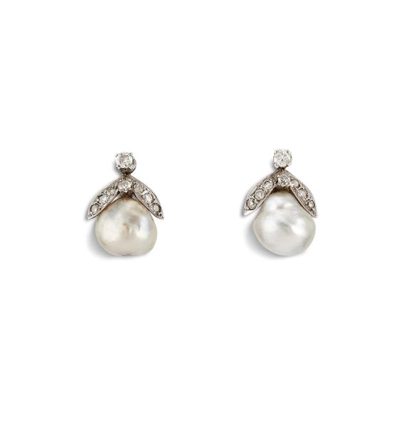 PEARL AND DIAMOND CLIP EARRINGS IN 18KT WHITE GOLD