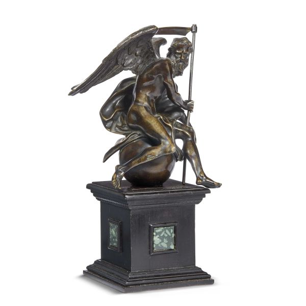 French, 18th century, Kronos, bronze, h. 18 cm on a wooden base 30 cm (overall)