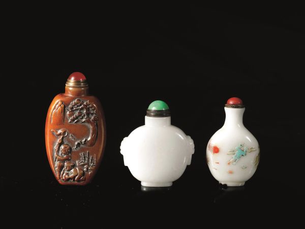 TRE SNUFF BOTTLES, CINA, DINASTIA QING, PRIMA METÀ SEC. XX