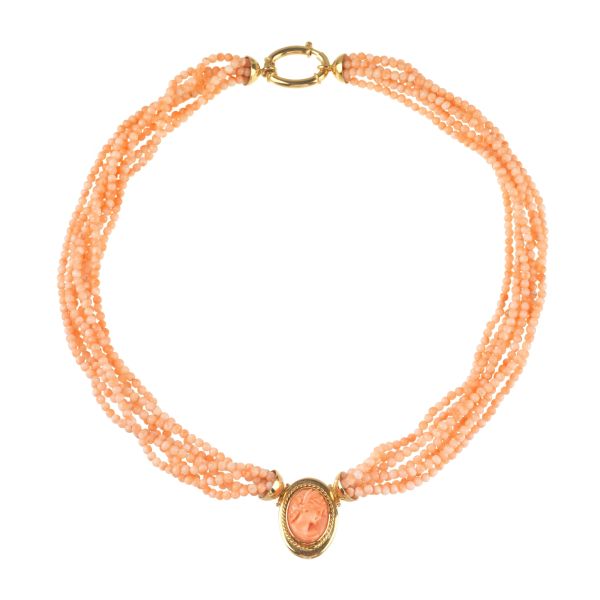 ROSE CORAL TORCHON NECKLACE IN 18KT YELLOW GOLD