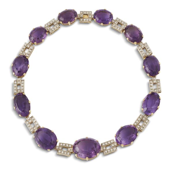 AMETHYST AND DIAMOND NECKLACE IN 18KT TWO TONE GOLD