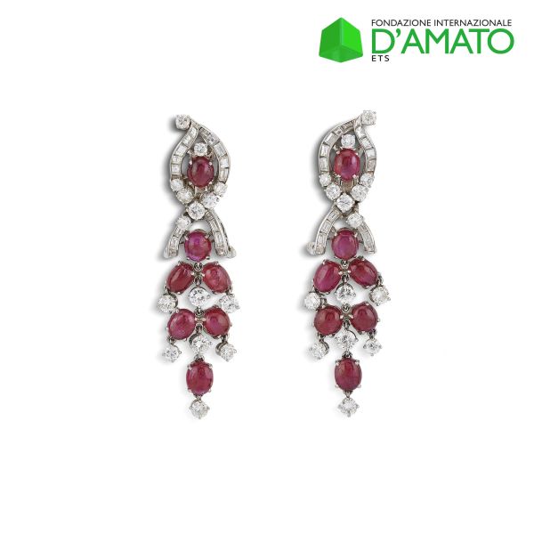 BULGARI CHANDELIER RUBY AND DIAMOND EARRINGS IN 18KT WHITE GOLD