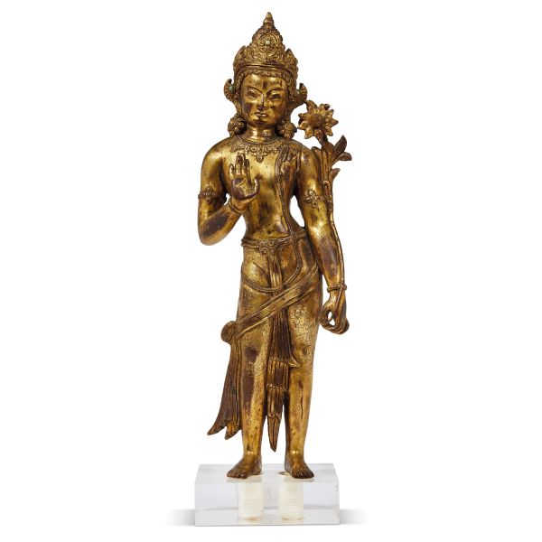



A GILT BRONZE FIGURE OF PADMAPANI AVALOKITESHVARA, NEPAL, MALLA STYLE