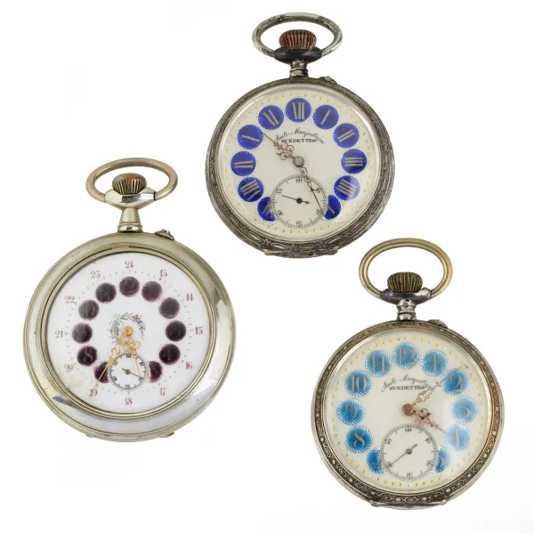 



THREE SILVER AND METAL POCKET WATCHES